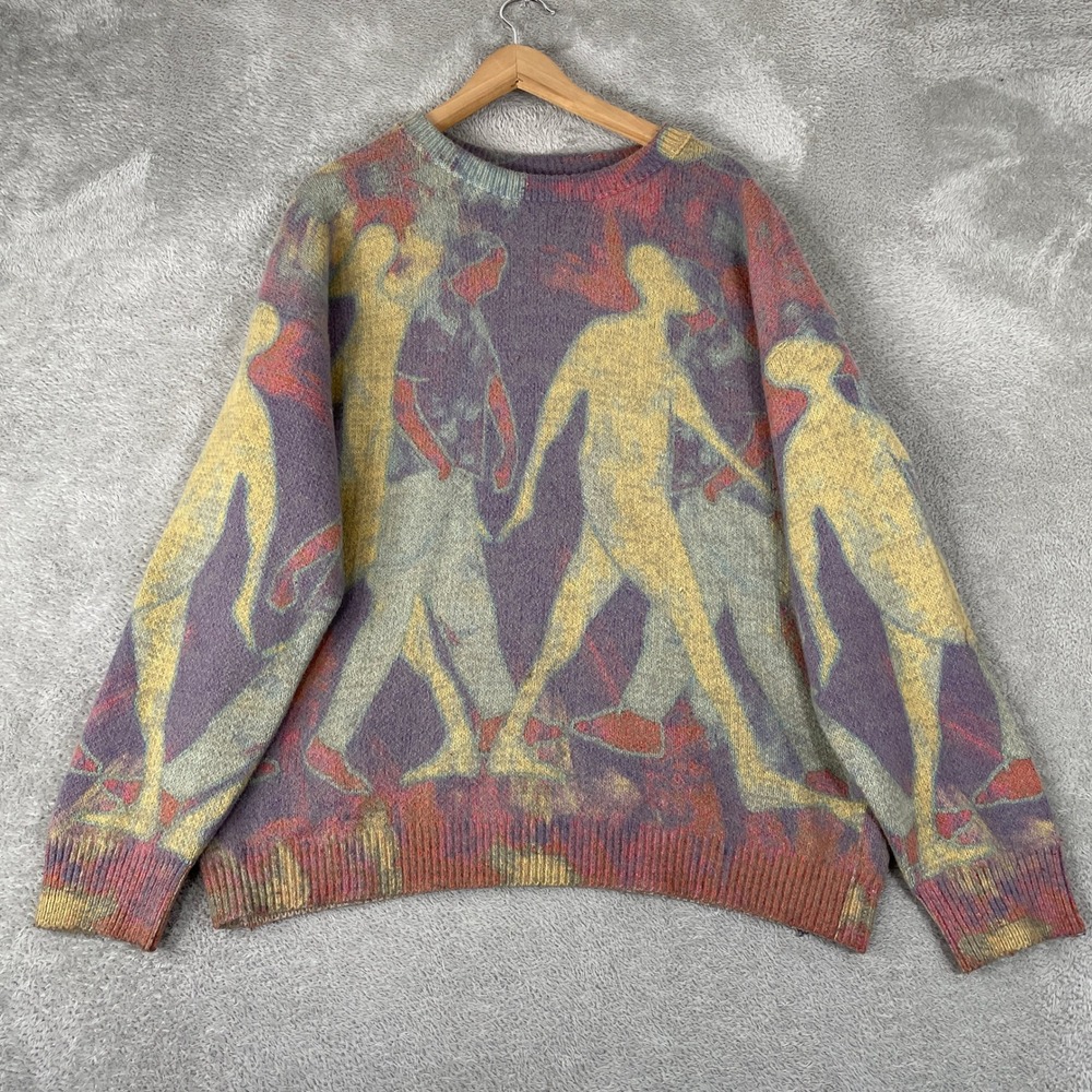 Aelfric Eden Sweater Mens XL Multi Color Abstract Walking Figure Art Streetwear